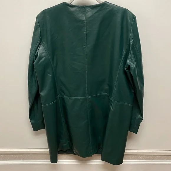 Neimann Marcus Basic Women’s Long Leather Coat, Pine Green Size XL - Picture 3 of 15